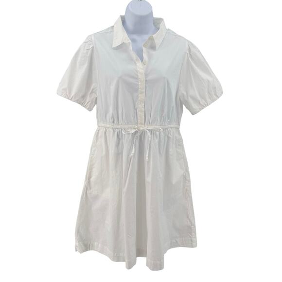 J. Crew White Collared Short-Sleeve Tie-Waist Dress Womens Size 12 Button Front - Picture 3 of 13